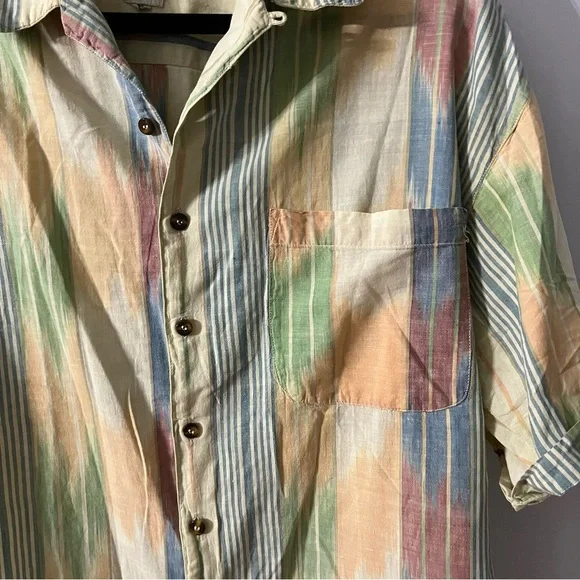 Vintage Shirt Multicolor Abstract Pattern Retro Short Sleeve Pastel Color Size M - Picture 4 of 10